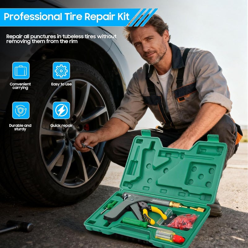 Lenareli Tubeless Tire Gun Puncture Repair Kit with Mushroom Plug (Gun Puncture kit 16 Plugs, Green) for Tyre Punctures and Flats on Cars, Motorcycles, ATV, Trucks & Tractors - Image 5